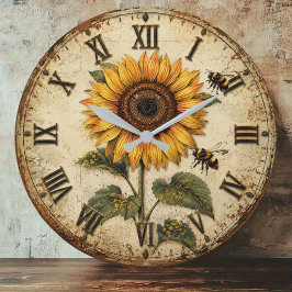 Sunflower & Bumble Bee Rustic Farmhouse Grote Klok