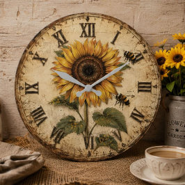 Sunflower & Bumble Bee Rustic Farmhouse Grote Klok