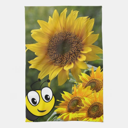 Sunflower Bumblebee Kitchen Towel Theedoek (Verticaal)