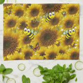 Sunflower Bumblebee Kitchen Towel Theedoek (Gevouwen)