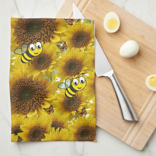 Sunflower Bumblebee Kitchen Towel Theedoek (Quarter Fold)