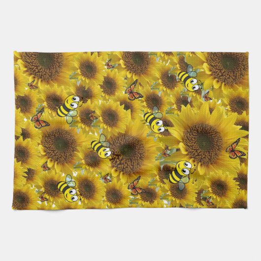 Sunflower Bumblebee Kitchen Towel Theedoek (Horizontaal)