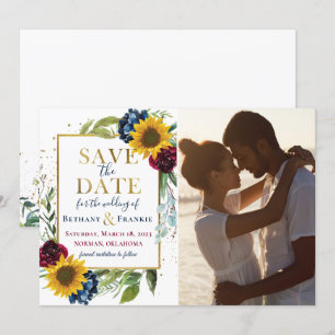 Sunflower Burgundy Blue Floral Foto Save the Date