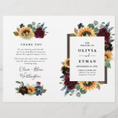 Sunflower Burgundy Blue Folded Wedding Programs (Voorkant)