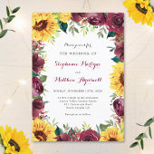 Sunflower Burgundy Floral Border Fall Wedding Kaart
