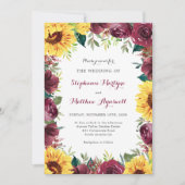 Sunflower Burgundy Floral Border Fall Wedding Kaart (Voorkant)