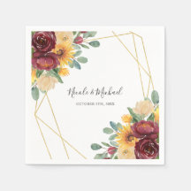 Sunflower Burgundy Floral Gold Geometric Wedding