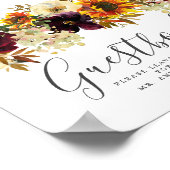 Sunflower Burgundy Floral Wedding Guestbook Sign Poster (Hoek)
