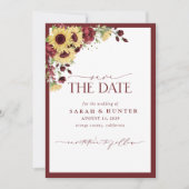 Sunflower Burgundy Foto Weddenschap bespaart datum Save The Date (Voorkant)