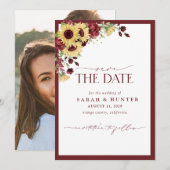 Sunflower Burgundy Foto Weddenschap bespaart datum Save The Date (Voorkant / Achterkant)
