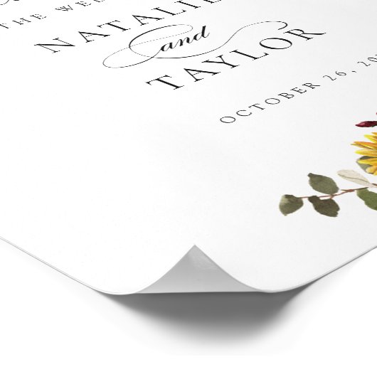Sunflower Burgundy Greenery Wedding Welcome Sign Poster (Hoek)