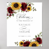 Sunflower Burgundy Greenery Wedding Welcome Sign Poster (Voorkant)