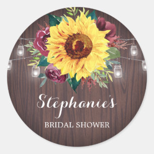 Sunflower Burgundy Jars Vrijgezellenfeest Ronde Sticker