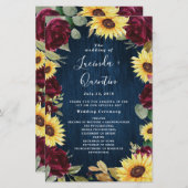 Sunflower Burgundy Navy Blue Wedding Programs (Voorkant / Achterkant)