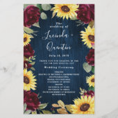 Sunflower Burgundy Navy Blue Wedding Programs (Voorkant)