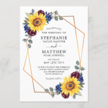 Sunflower Burgundy Navy Floral Geometric Wedding