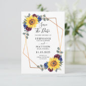 Sunflower Burgundy Navy Floral Geometric Wedding Save The Date (Staand voorkant)