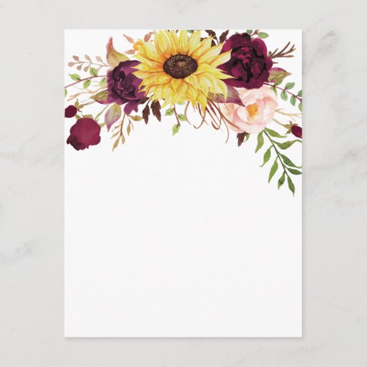 Sunflower Burgundy Red Blush Peony Roos Weddenscha Informatiekaartje (Achterkant)