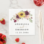 Sunflower Burgundy Red Blush Peony Roos Weddenscha Servet (Insitu)