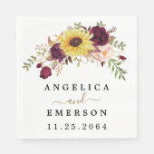 Sunflower Burgundy Red Blush Peony Roos Weddenscha Servet (Voorkant)