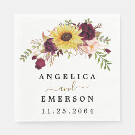 Sunflower Burgundy Red Blush Peony Roos Weddenscha Servet