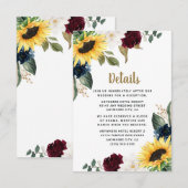 Sunflower Burgundy Red en Navy Blue Rozen Weddensc Informatiekaartje (Voorkant / Achterkant)