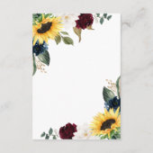 Sunflower Burgundy Red en Navy Blue Rozen Weddensc Informatiekaartje (Achterkant)
