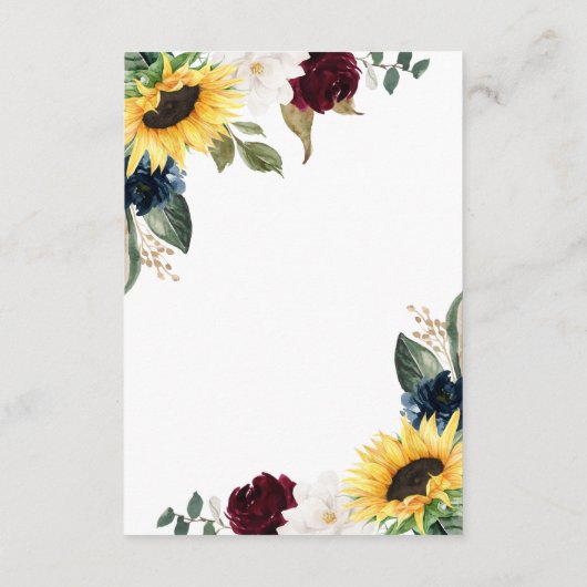 Sunflower Burgundy Red en Navy Blue Rozen Weddensc Informatiekaartje (Achterkant)