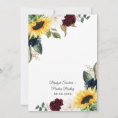 Sunflower Burgundy Red en Navy Blue Rozen Weddensc Kaart (Achterkant)