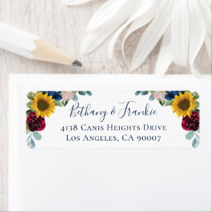 Sunflower Burgundy Red Floral Return Address Etiket