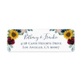 Sunflower Burgundy Red Floral Return Address Etiket (Voorkant)