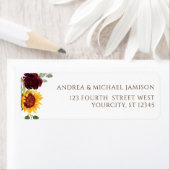 Sunflower Burgundy Red Roses Fall Weduwadres Etiket (Insitu)