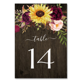Sunflower Burgundy Red Roses Rustic Wood Weddensch Kaart