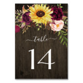 Sunflower Burgundy Red Roses Rustic Wood Weddensch Kaart (Achterkant)
