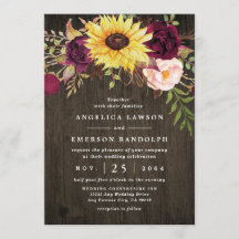 Sunflower Burgundy Red Roses Rustic Wood Weddensch