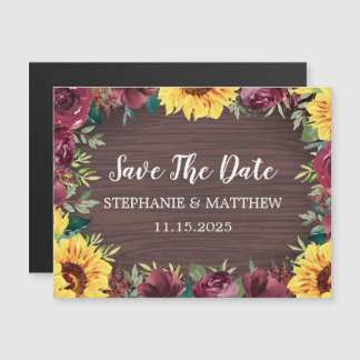 Sunflower Burgundy Roos Border Wood Save the Date