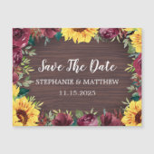 Sunflower Burgundy Roos Border Wood Save the Date (Voorkant)