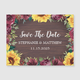 Sunflower Burgundy Roos Border Wood Save the Date