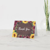 Sunflower Burgundy Roos Border Wood Weddenschap Bedankkaart (Voorkant)