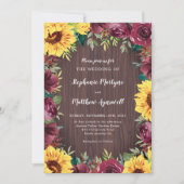 Sunflower Burgundy Roos Border Wood Weddenschap Kaart (Voorkant)