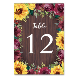 Sunflower Burgundy Roos Border Wood Weddenschap Kaart