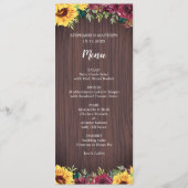 Sunflower Burgundy Roos Border Wood Weddenschap Menu (Voorkant)