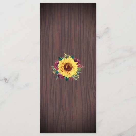 Sunflower Burgundy Roos Border Wood Weddenschap Menu (Achterkant)