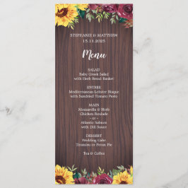 Sunflower Burgundy Roos Border Wood Weddenschap Menu