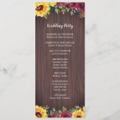 Sunflower Burgundy Roos Border Wood Weddenschap Programmakaart (Achterkant)