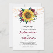 Sunflower Burgundy Roos Floral Lights Wedding Kaart (Voorkant)