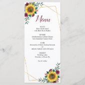 Sunflower Burgundy Roos Geometric Wedding Menu (Voorkant)