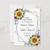Sunflower Burgundy Roos Geometric Wedding Save The Date (Voorkant)