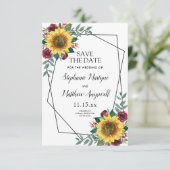 Sunflower Burgundy Roos Geometric Wedding Save The Date (Staand voorkant)