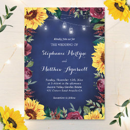 Sunflower Burgundy Roos Jar Lights Navy Weddenscha Kaart